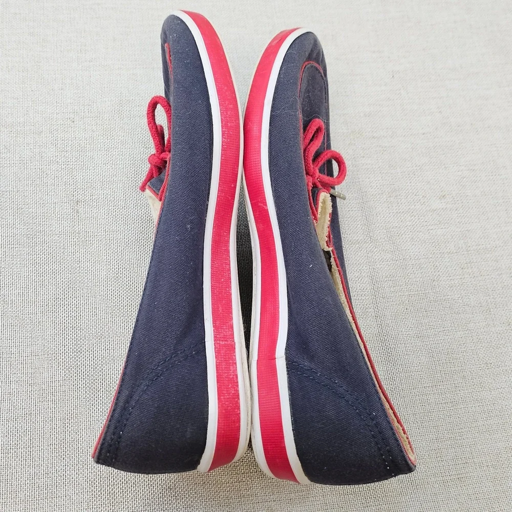 Grasshoppers Womens Navy Blue Canvas Boat Shoes Red Trim Loafers EF21876 Size 6W
